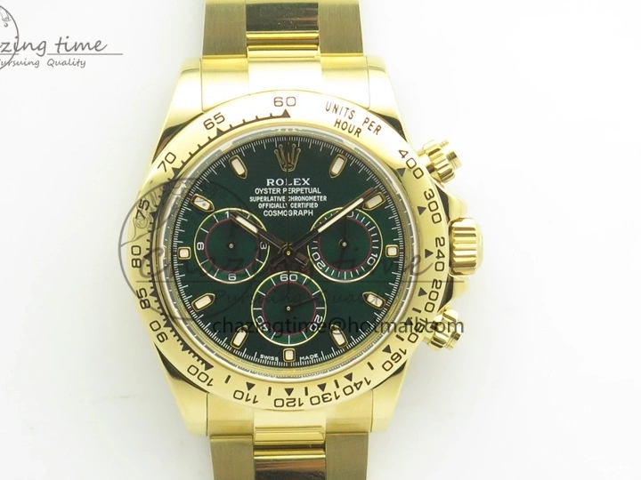 Plated YG 904L 1:1 116508 And SS Case Bracelet Green Clone Edition Dial Best Super A4130 ARF Daytona 0414